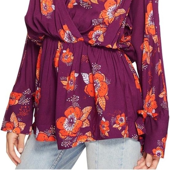 Free People - Printed Tunic Blouse/Mini Dress - "Tuscan Dreams" Plum Floral - S - Picture 4 of 9